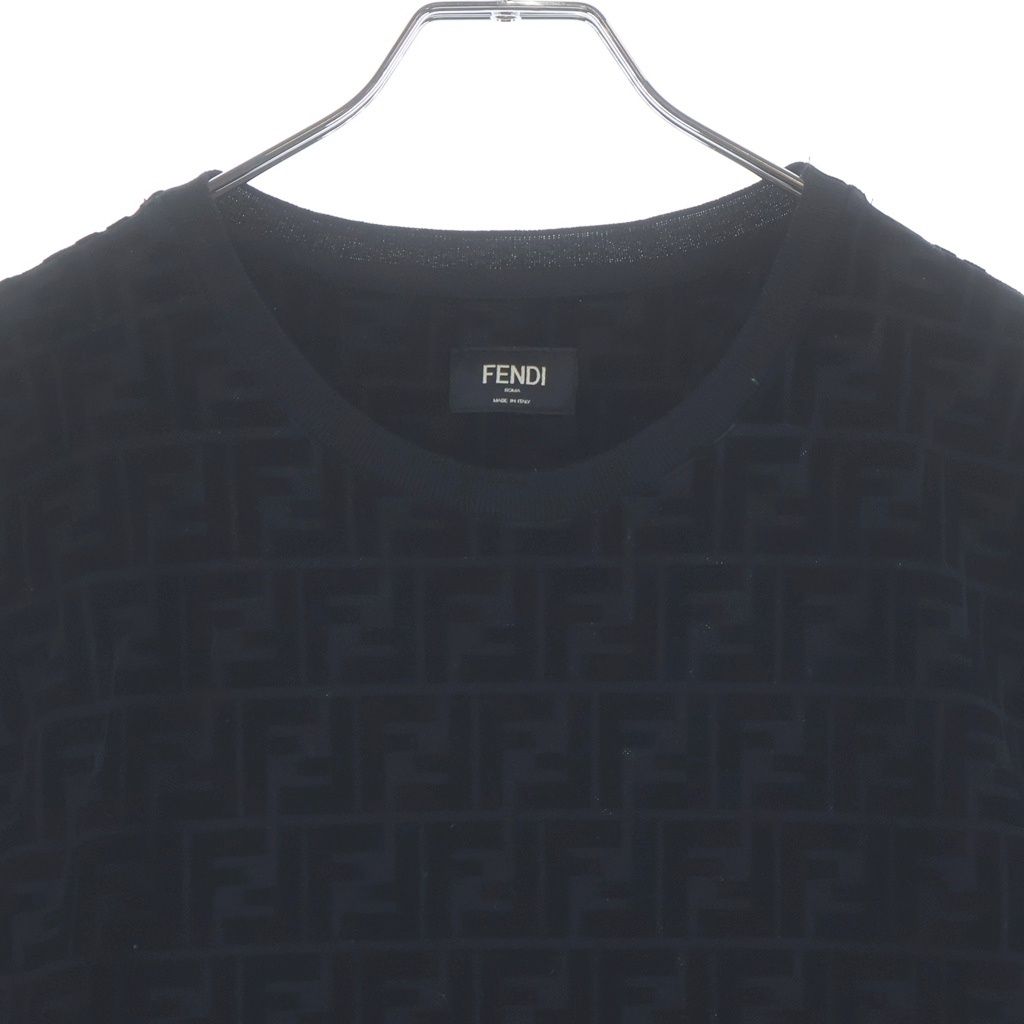 Fendi FF Zucca Pattern Velour Crew Neck Short Sleeve T-Shirt Black — view 3