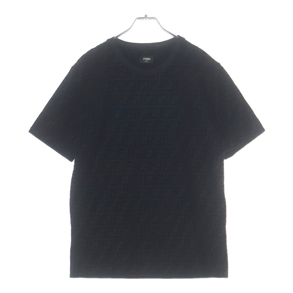 Fendi FF Zucca Pattern Velour Crew Neck Short Sleeve T-Shirt Black