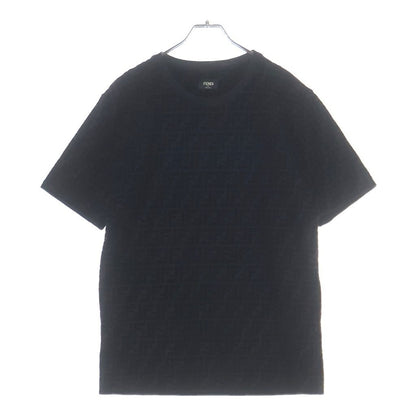 Fendi FF Zucca Pattern Velour Crew Neck Short Sleeve T-Shirt Black