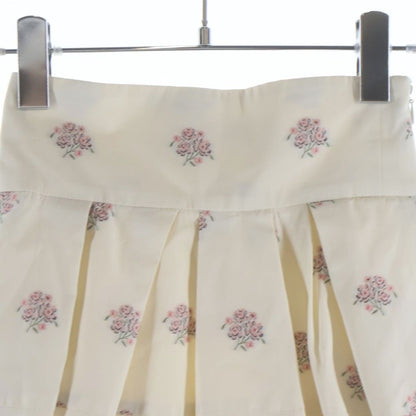 Dior High Waist Floral Print Knee Length Skirt Flower Embroidery Ivory Pink 34 — view 3