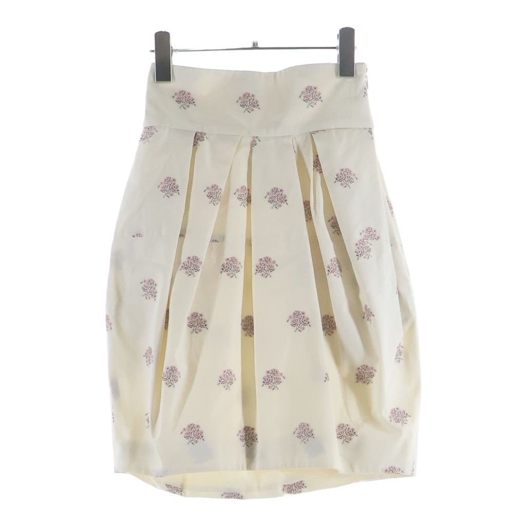 Dior High Waist Floral Print Knee Length Skirt Flower Embroidery Ivory Pink 34
