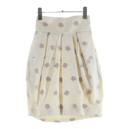 Dior High Waist Floral Print Knee Length Skirt Flower Embroidery Ivory Pink 34