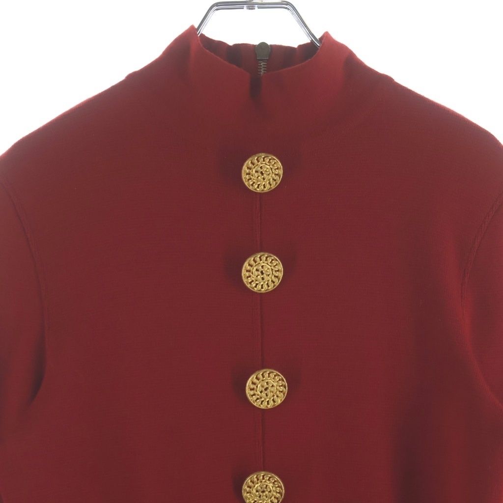 Chanel CC Logo Chain Button Back Zip Wool Knit Long Dress Red — view 3