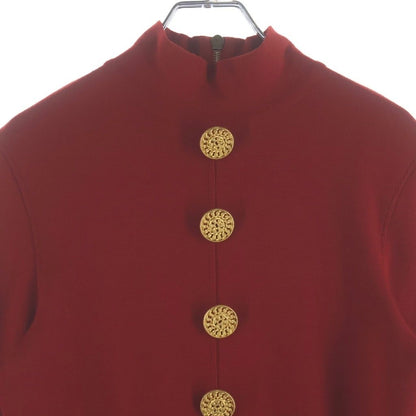 Chanel CC Logo Chain Button Back Zip Wool Knit Long Dress Red — view 3