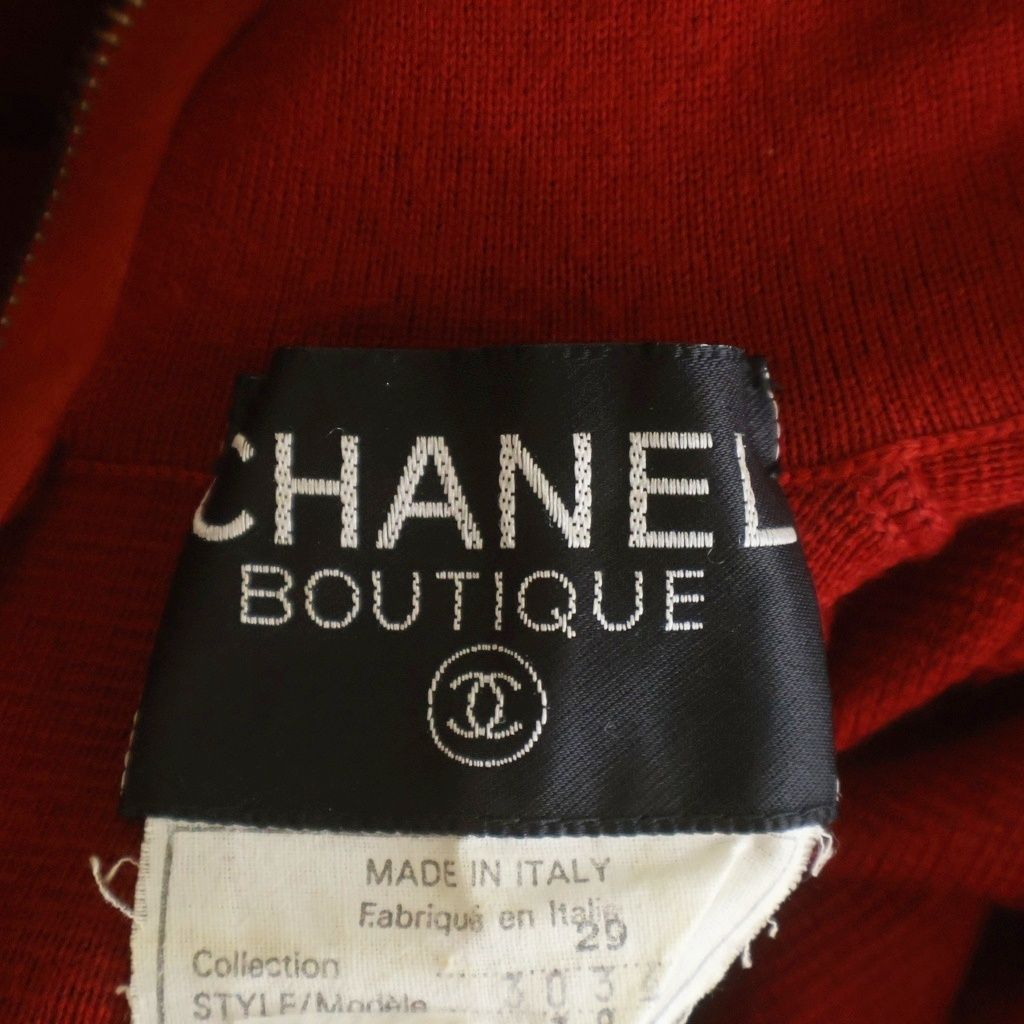 Chanel CC Logo Chain Button Back Zip Wool Knit Long Dress Red — view 6