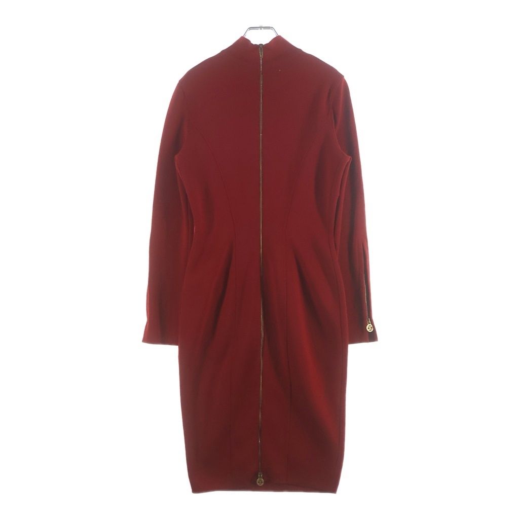 Chanel CC Logo Chain Button Back Zip Wool Knit Long Dress Red — view 2