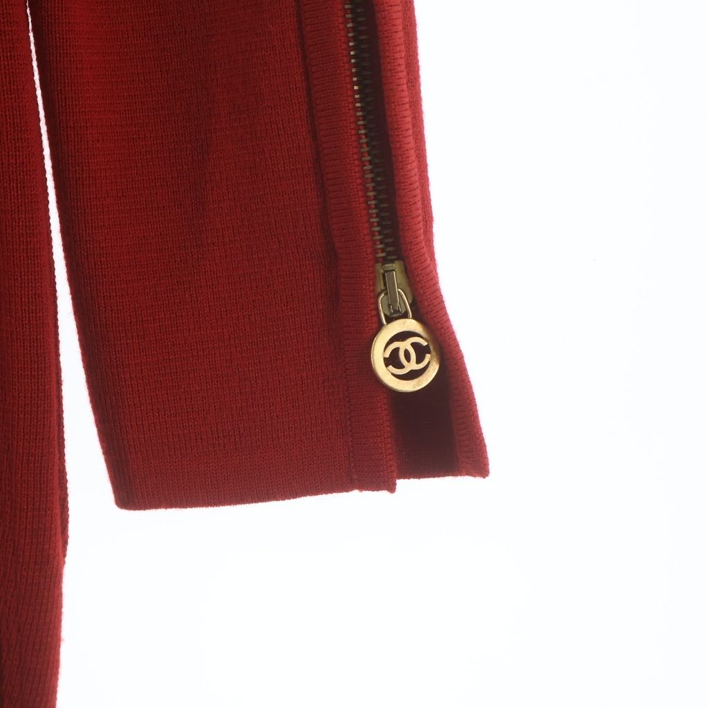 Chanel CC Logo Chain Button Back Zip Wool Knit Long Dress Red — view 5