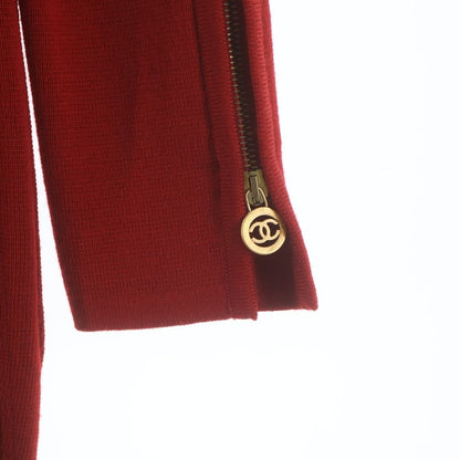 Chanel CC Logo Chain Button Back Zip Wool Knit Long Dress Red — view 5