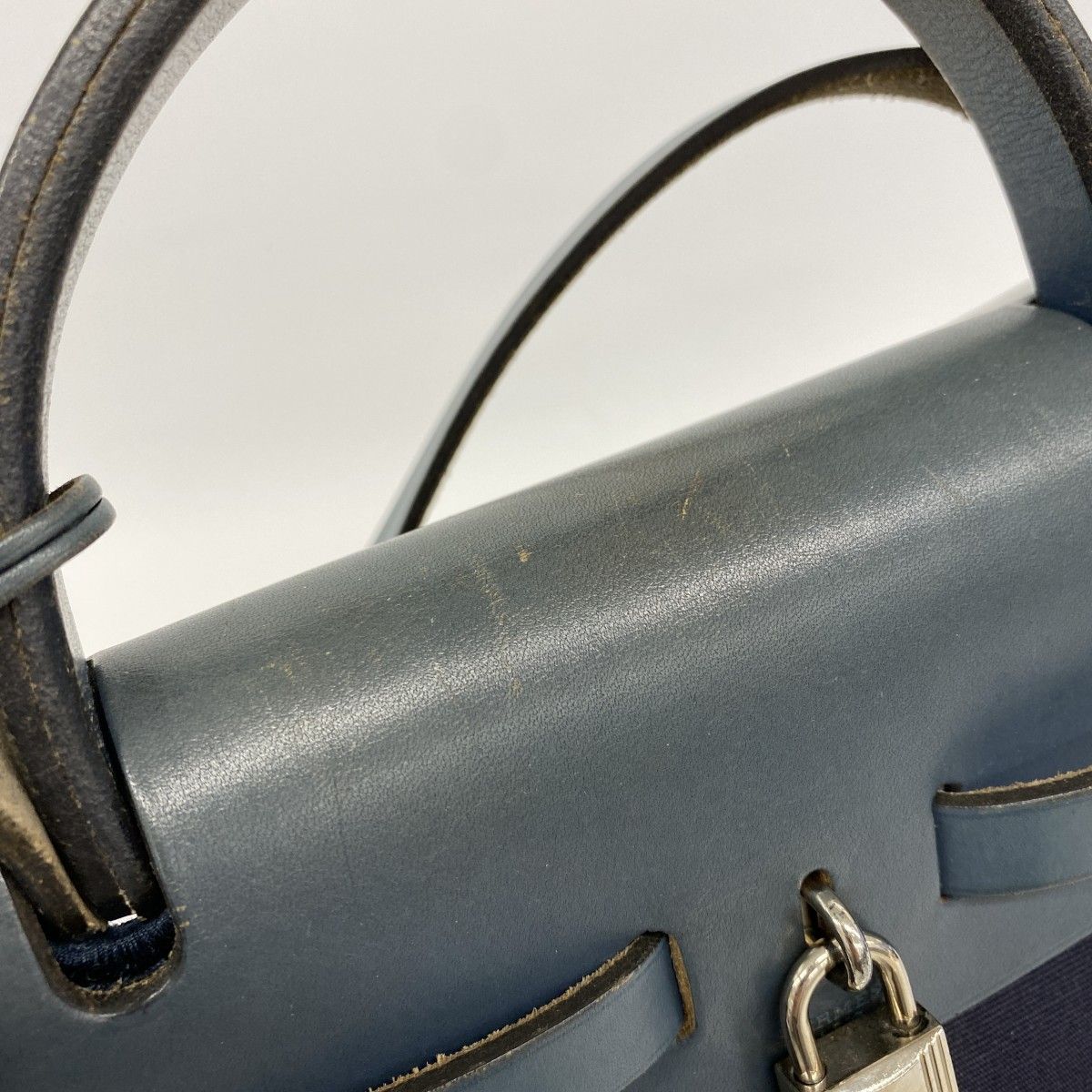 Hermes Handbag MM Toile Officier Navy Silver — view 7
