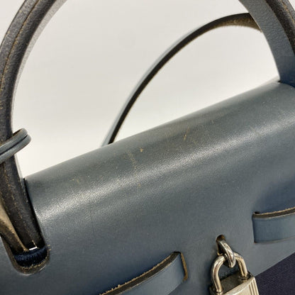 Hermes Handbag MM Toile Officier Navy Silver — view 7