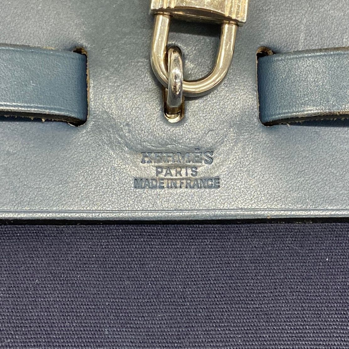 Hermes Handbag MM Toile Officier Navy Silver — view 5