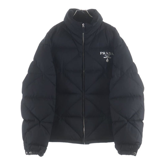 Prada Re-Nylon Logo Print Down Jacket Black