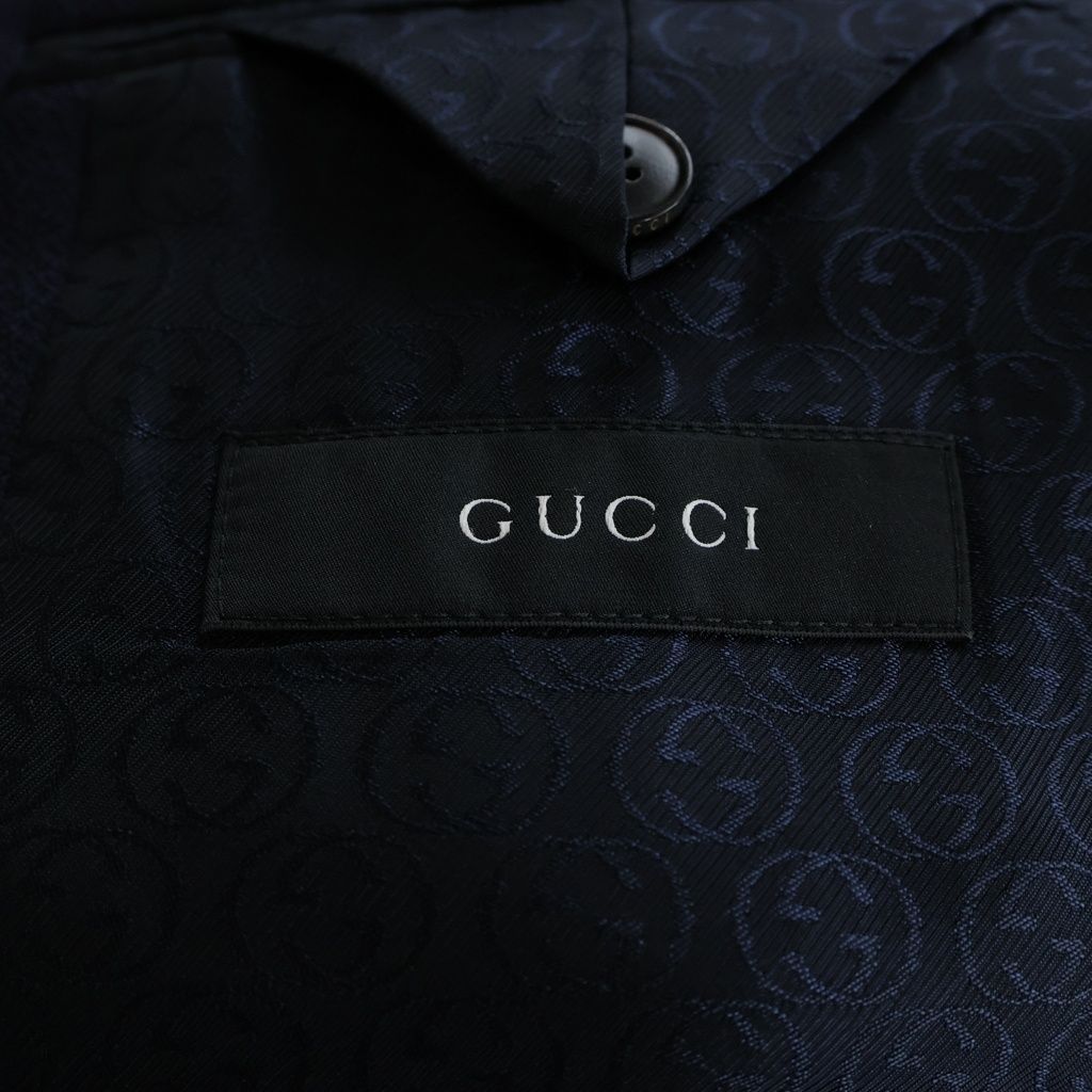 Gucci Set Suit Wool Tailored Jacket No Tuck Trousers Pants Navy — view 6