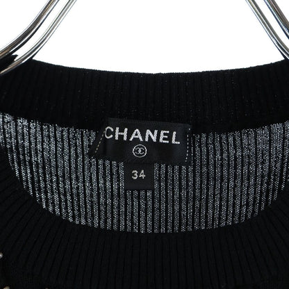 Chanel Coco Button Clover Front Bead Knee Length Knit Dress Black 34 — view 6