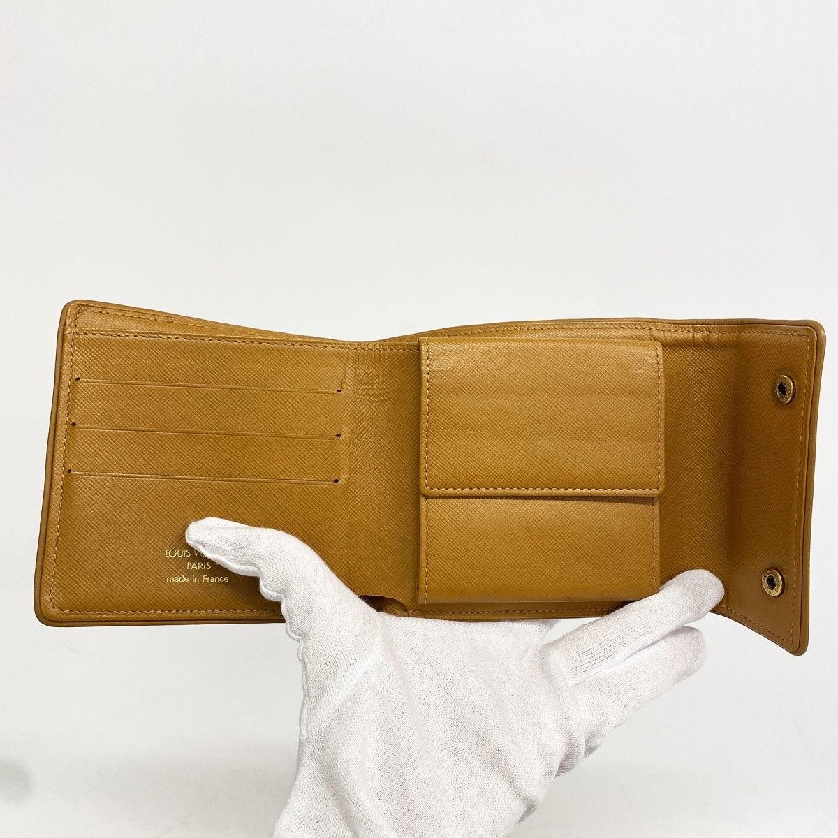Louis Vuitton Trifold Wallet Monogram Mini Portobiert Cles Dimonet Beige — view 3
