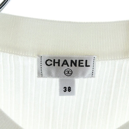 Chanel CC Logo Metal Button Coco Knit Cardigan White Cotton — view 6