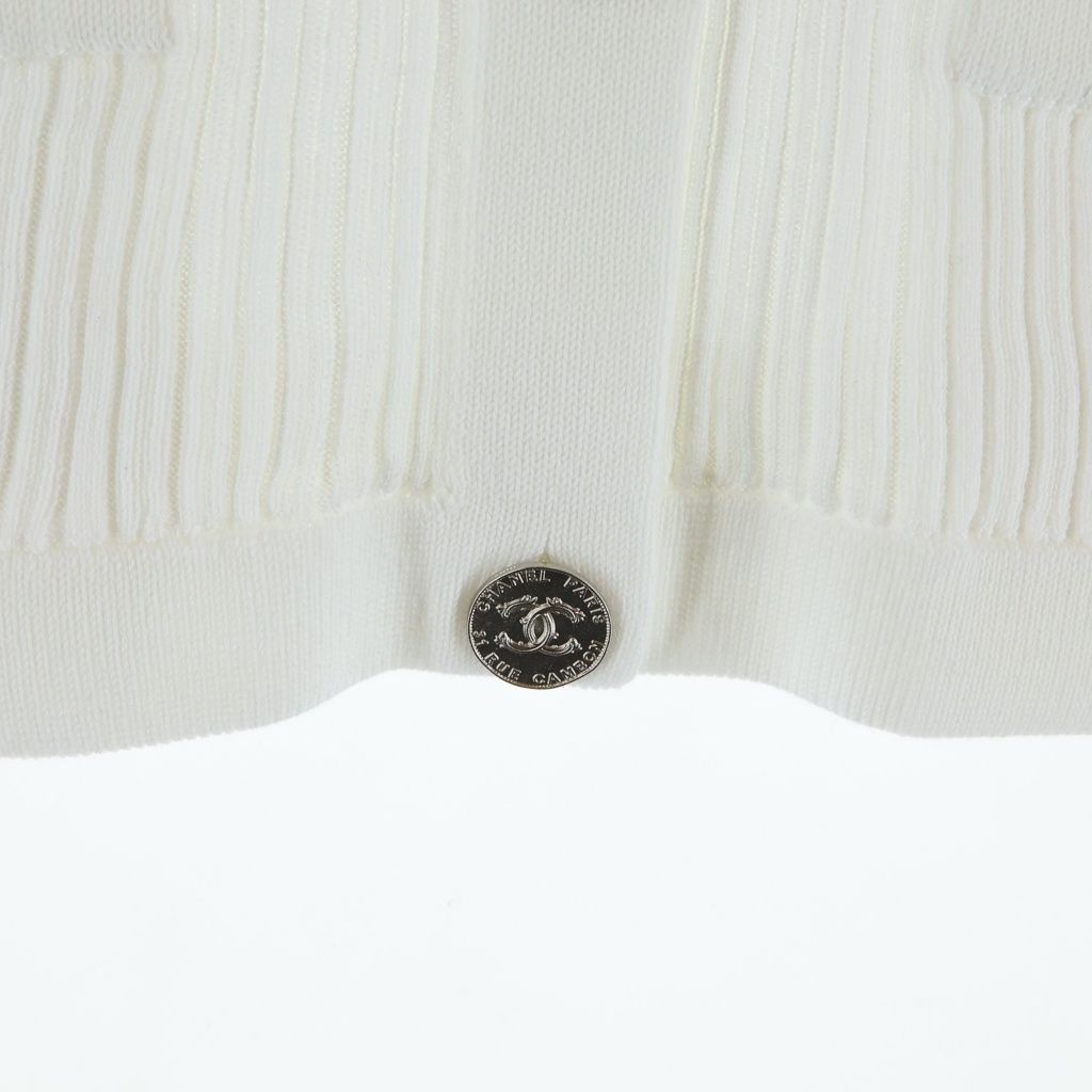 Chanel CC Logo Metal Button Coco Knit Cardigan White Cotton — view 5