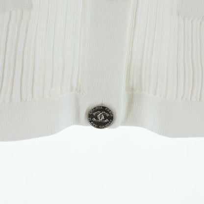 Chanel CC Logo Metal Button Coco Knit Cardigan White Cotton — view 5