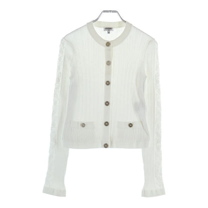 Chanel CC Logo Metal Button Coco Knit Cardigan White Cotton