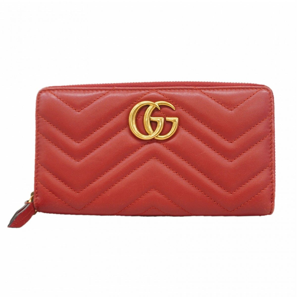 Gucci Wallet GG Marmont Leather Red Gold
