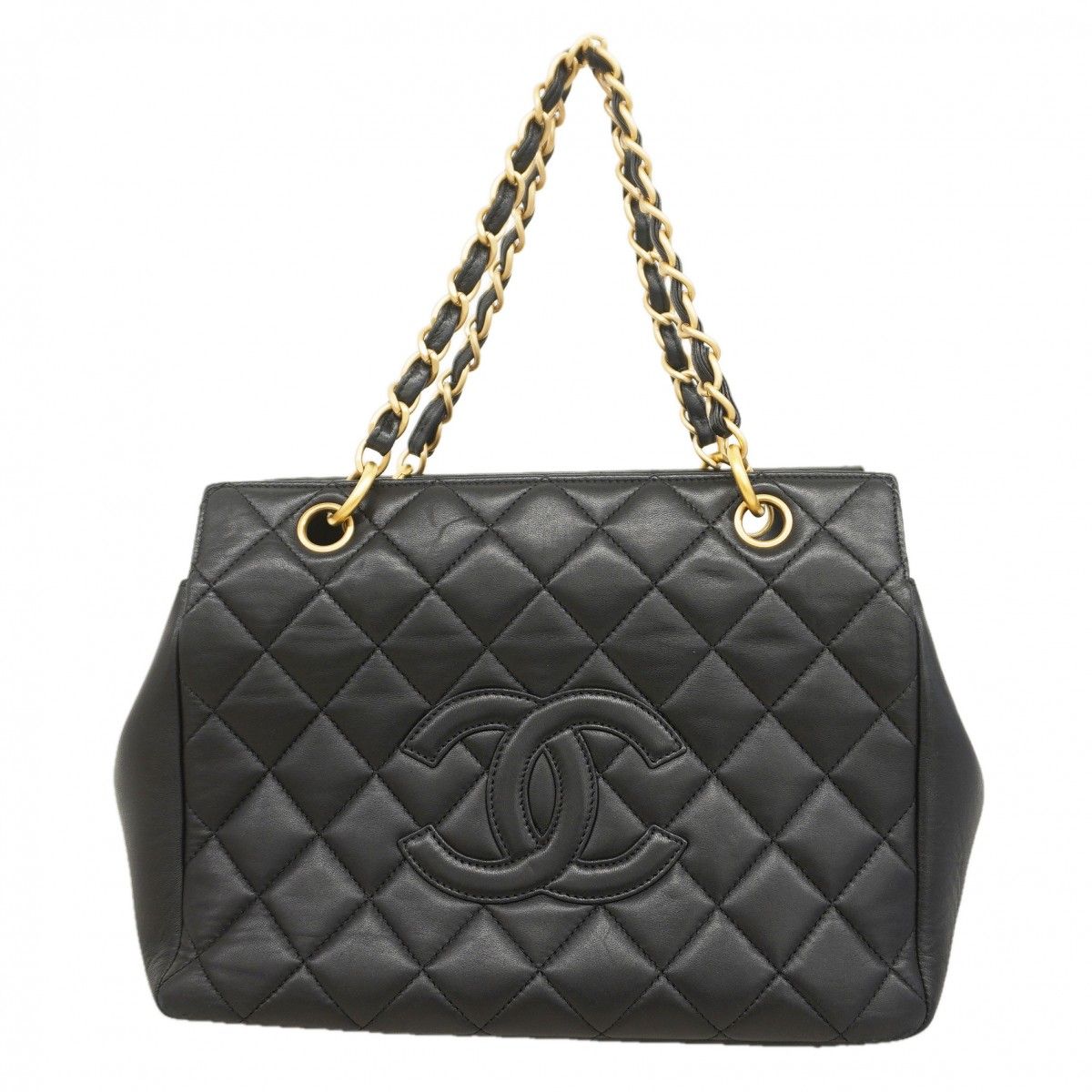 Chanel Handbag Quilted Lambskin Black Gold