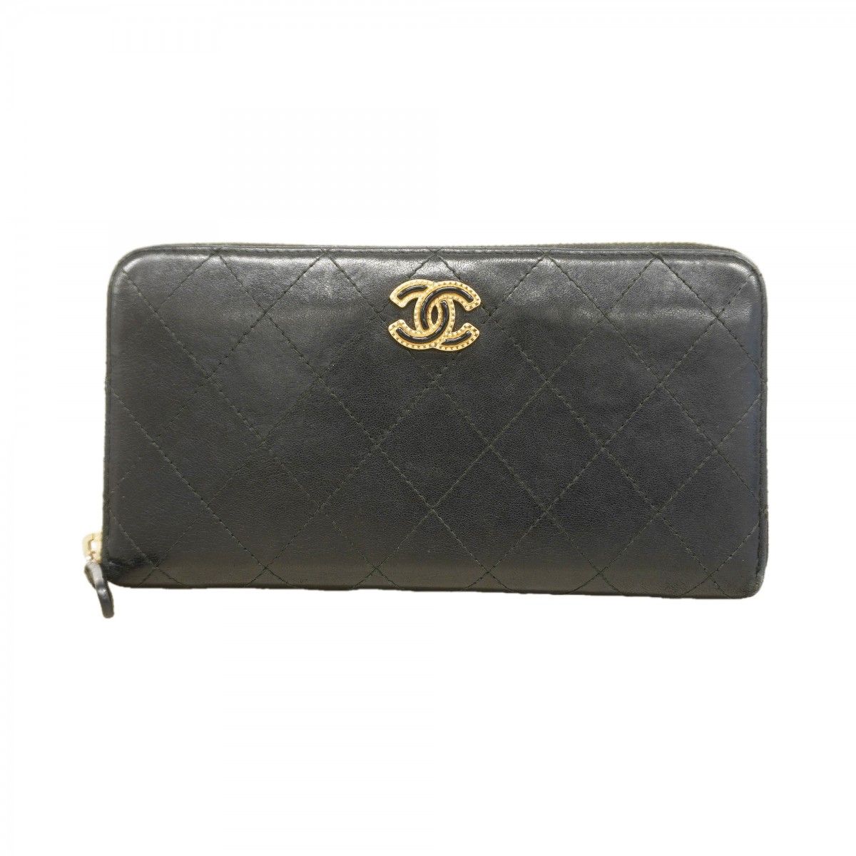 Chanel Wallet Quilted Lambskin Black Gold
