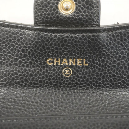 Chanel Card Case Quilted Caviar Leather Black Gold — view 4