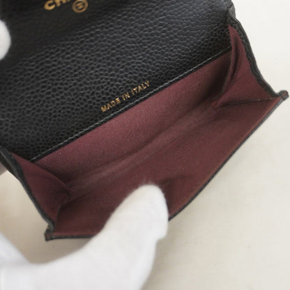 Chanel Card Case Quilted Caviar Leather Black Gold — view 3