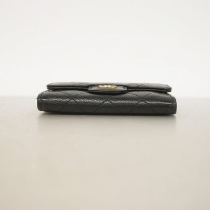 Chanel Card Case Quilted Caviar Leather Black Gold — view 2