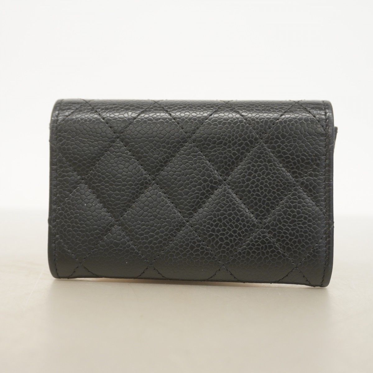 Chanel Card Case Quilted Caviar Leather Black Gold — view 6