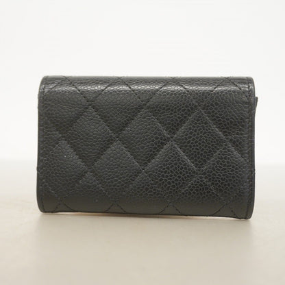 Chanel Card Case Quilted Caviar Leather Black Gold — view 6