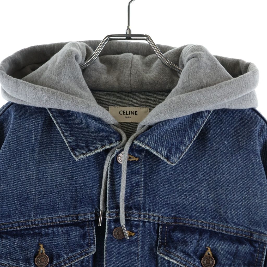 Celine Logo Printed Hooded Denim Trucker Jacket Indigo — view 3