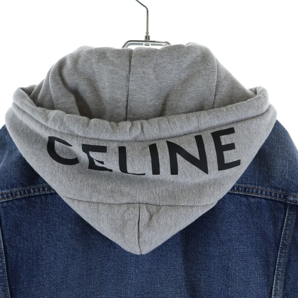 Celine Logo Printed Hooded Denim Trucker Jacket Indigo — view 4
