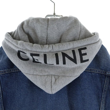 Celine Logo Printed Hooded Denim Trucker Jacket Indigo — view 4