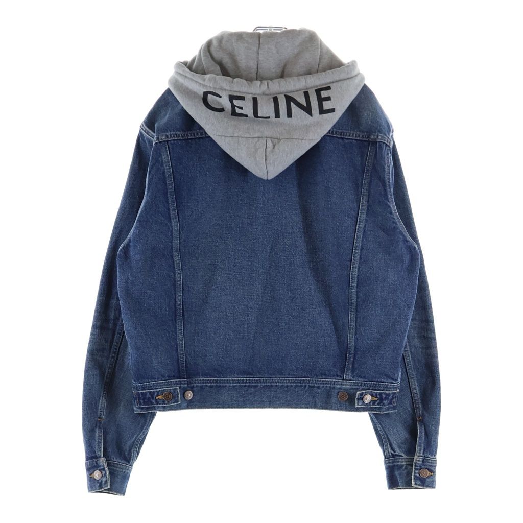 Celine Logo Printed Hooded Denim Trucker Jacket Indigo