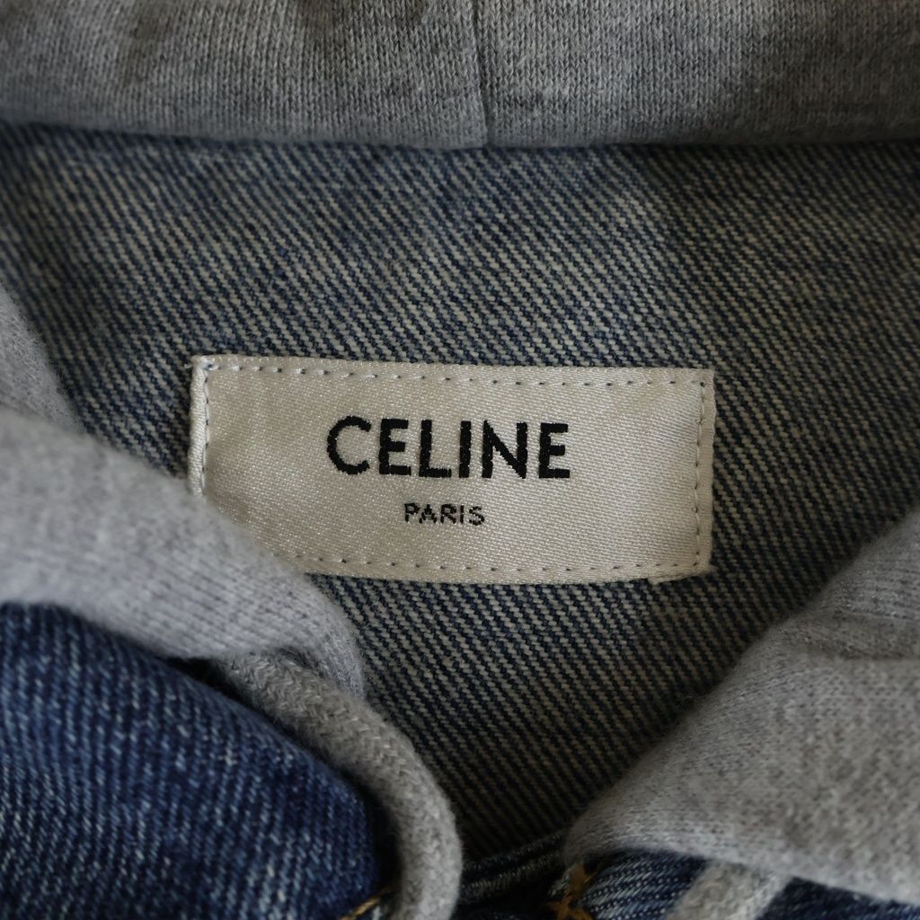 Celine Logo Printed Hooded Denim Trucker Jacket Indigo — view 7
