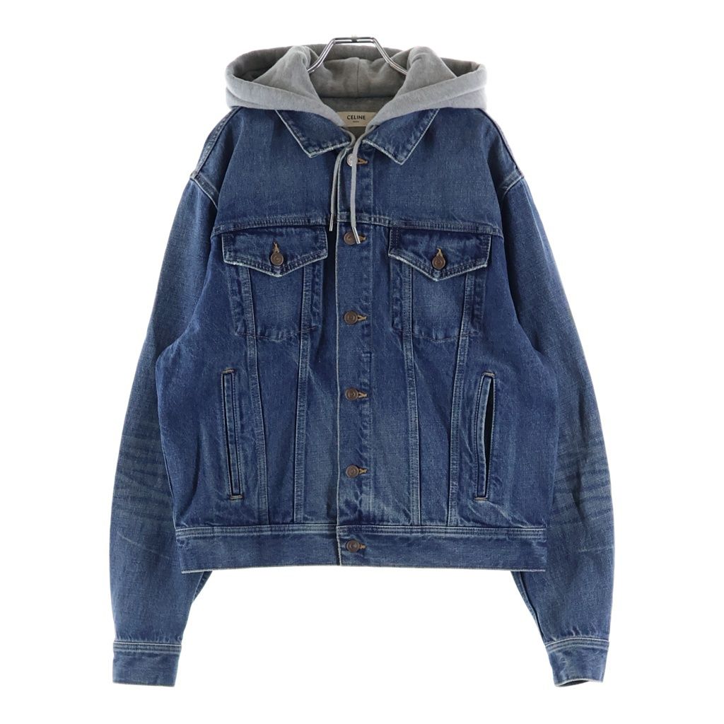 Celine Logo Printed Hooded Denim Trucker Jacket Indigo — view 2
