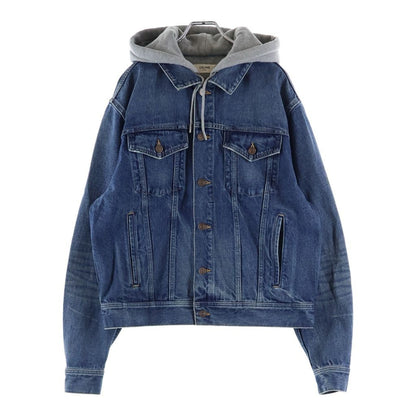 Celine Logo Printed Hooded Denim Trucker Jacket Indigo — view 2