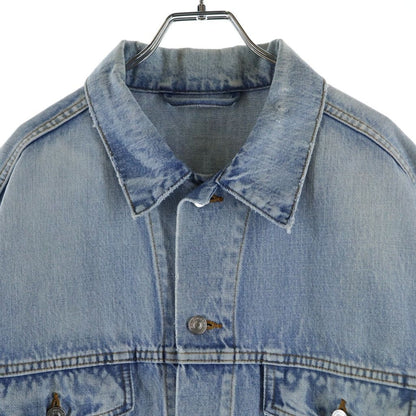 Balenciaga Swing Denim Jacket Distressed Indigo Blue — view 3