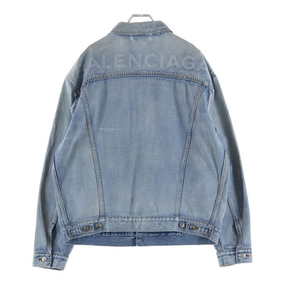 Balenciaga Swing Denim Jacket Distressed Indigo Blue