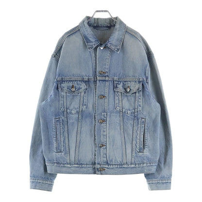 Balenciaga Swing Denim Jacket Distressed Indigo Blue — view 2