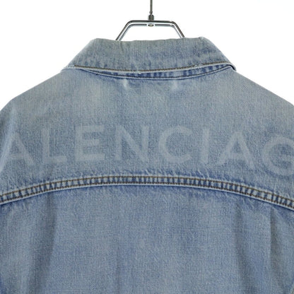Balenciaga Swing Denim Jacket Distressed Indigo Blue — view 4