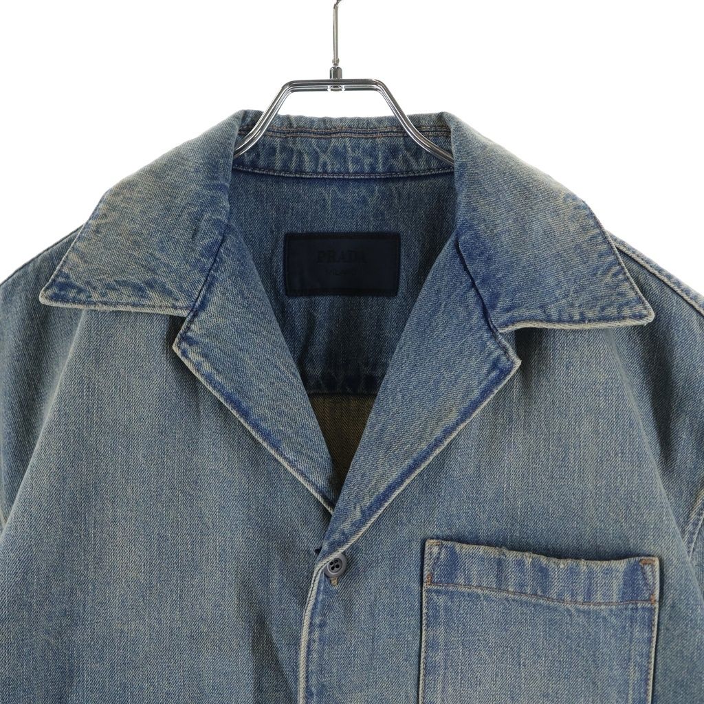 Prada Bree Denim Short Sleeve Shirt Indigo — view 3
