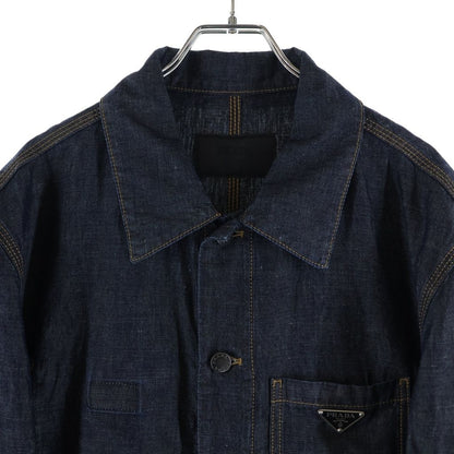 Prada Triangle Logo Plate Chambray Jacket Indigo — view 3