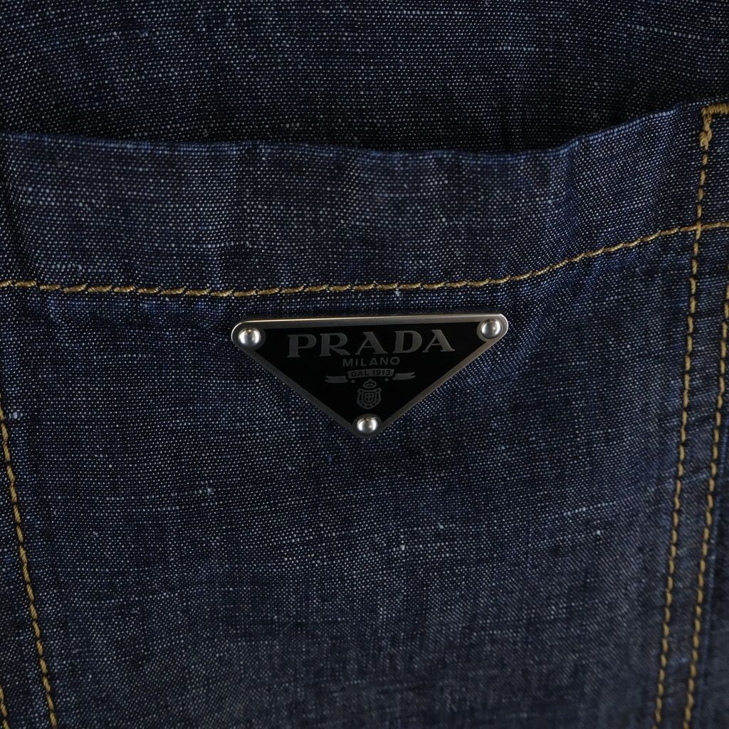 Prada Triangle Logo Plate Chambray Jacket Indigo — view 5