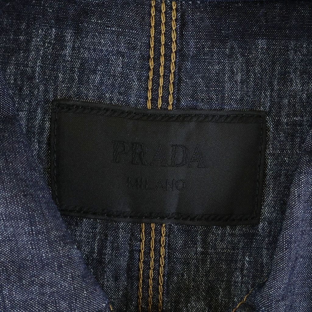 Prada Triangle Logo Plate Chambray Jacket Indigo — view 6