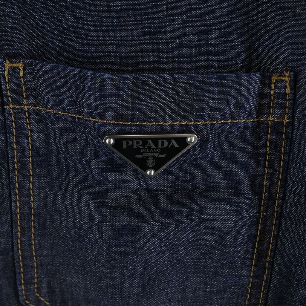 Prada Triangle Logo Plate Chambray Jacket Indigo — view 5