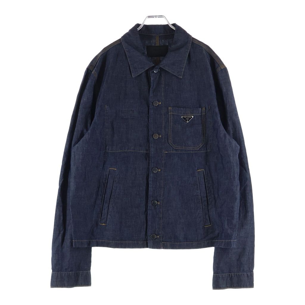 Prada Triangle Logo Plate Chambray Jacket Indigo