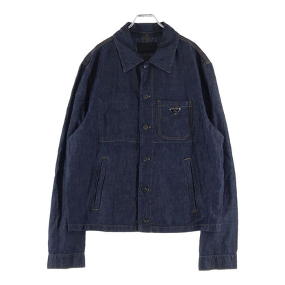 Prada Triangle Logo Plate Chambray Jacket Indigo