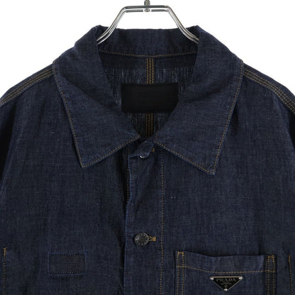 Prada Triangle Logo Plate Chambray Jacket Indigo — view 3